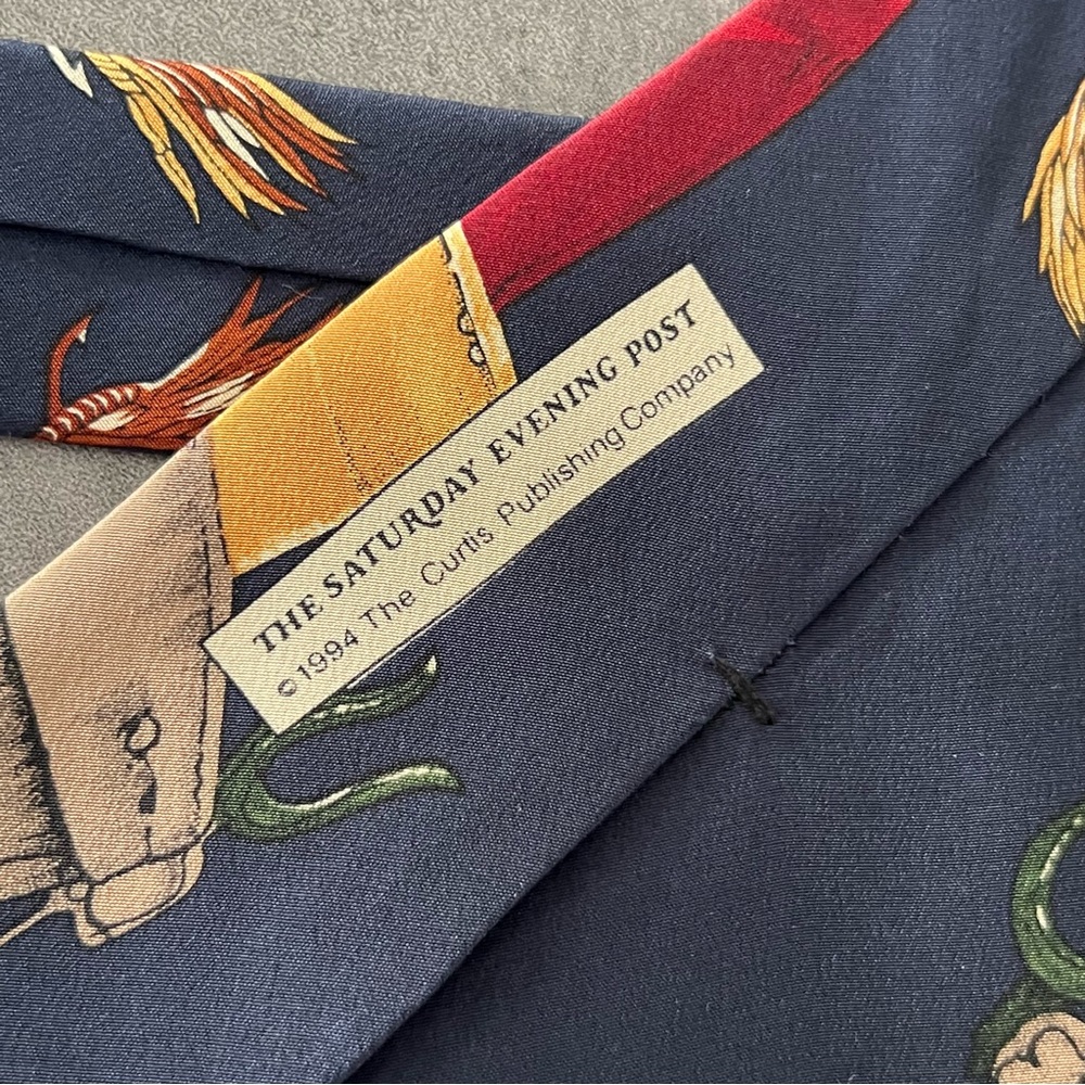 VTG 1994 Norman Rockwell Fly Fishing Fisherman Silk Tie Saturday‎ Evening Post - Picture 7 of 8